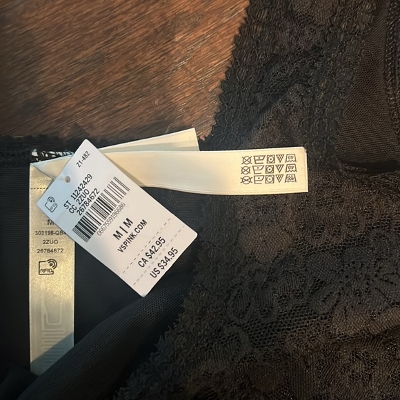 Victorias Secret PINK NWT Black Lacy Corset Brakette top Medium - Picture 4 of 5